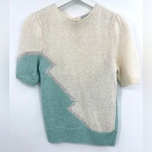 Vintage 80’s NANNELL Sweater Linen & Angora Cream & Green Knit Sweater Small